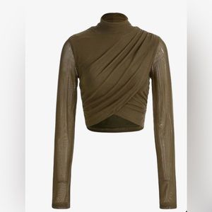 Olive Green Mesh Mock Neck Crop Top NEVER WORN
